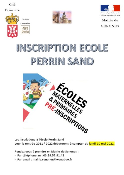 INSCRIPTION ECOLE PERRIN SAND RENTREE 2021/2022